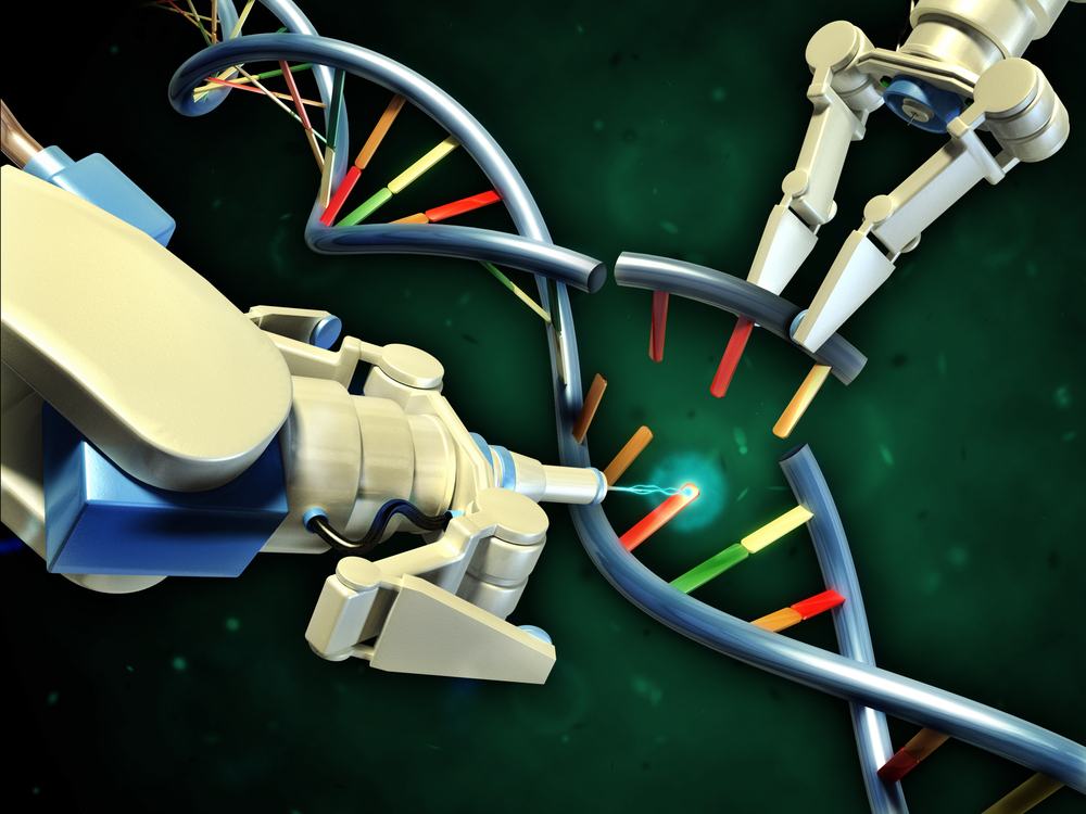 게놈 편집은 정확한 장소에서 DNA 절단을 위해 단백질 기계를 사용합니다. 뇌 세포에서 유전자를 편집하는 것은 복잡하고 위험합니다. 그리고 실제로는 로봇팔을 사용하지 않습니다.
